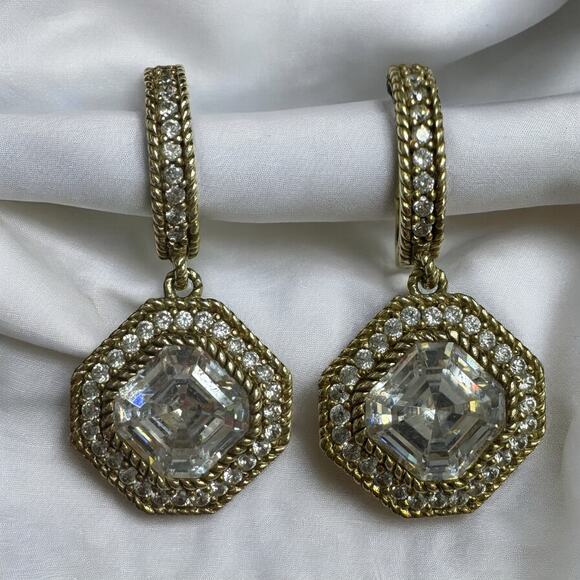 Judith Ripka Rare Estate CZ Drop Earrings 14K GP Vermeil Sterling Silver Earring - Picture 1 of 2